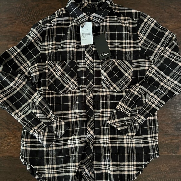 Rails Tops - NWT Rails Onyx Peach Black Plaid Flannel Buttondown Top Shirt Small S